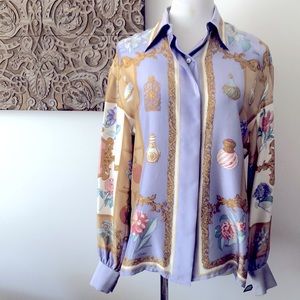 Worth Lavender and Gold Printed Silk Blouse